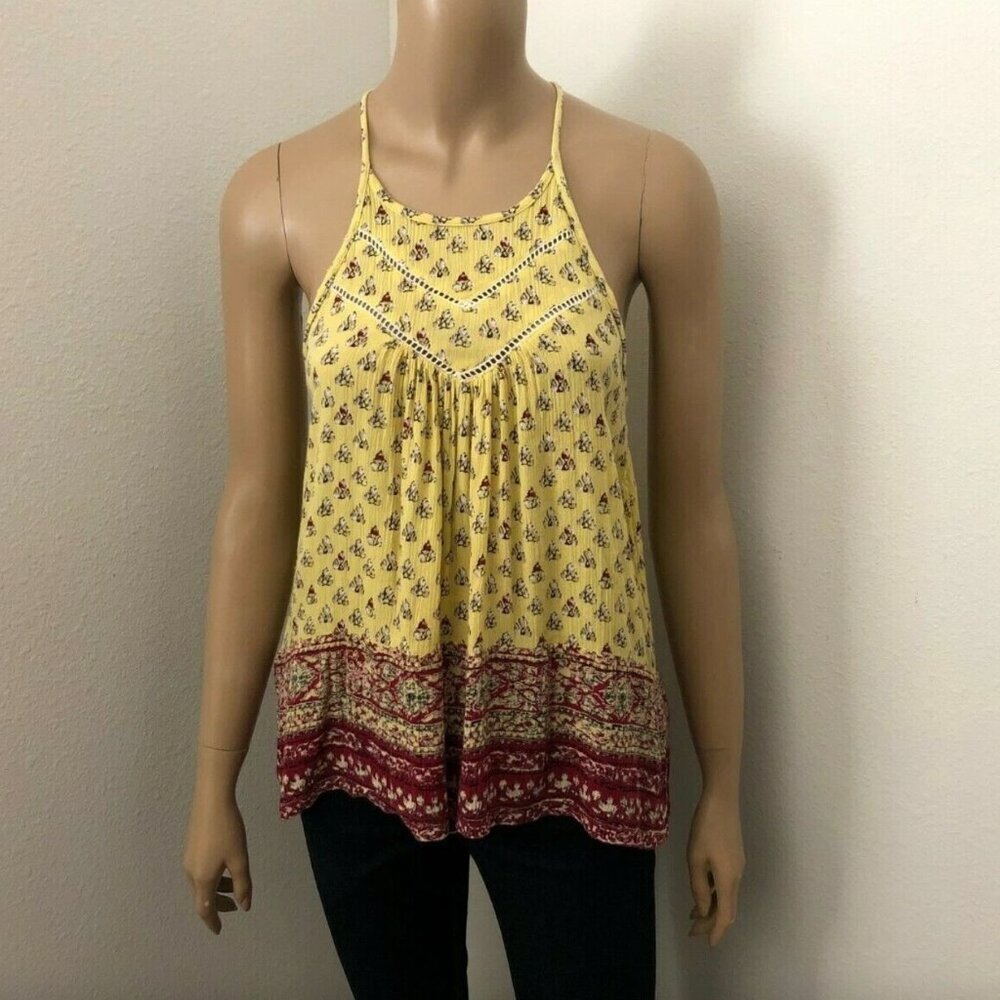 Hollister Womens Printed High Neck Tank Top Size XS Yellow & Burgundy